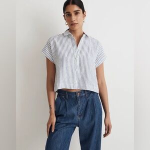 Madewell 100% Dolman Linen Women’s Shirt Size XXS Blue & White
